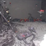 Installation mit schwarzen Objekten